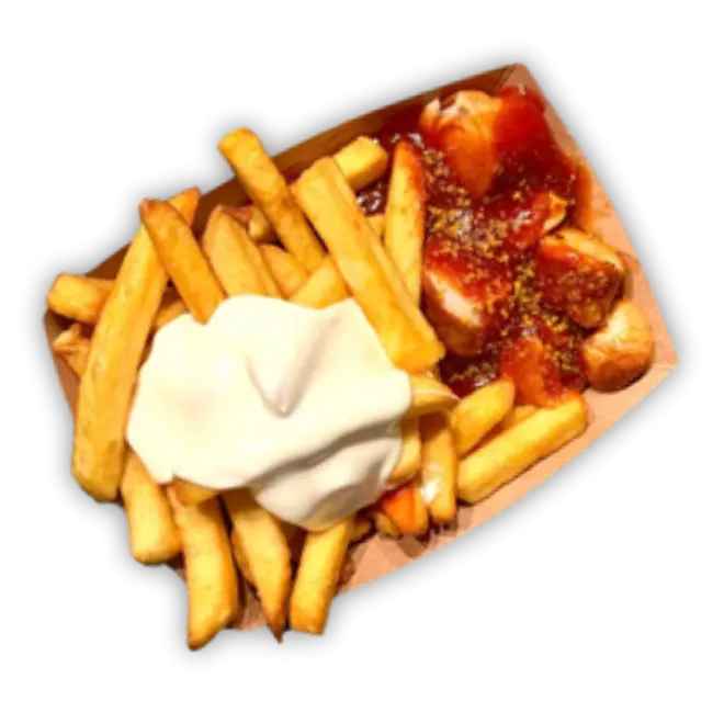 Schachtel Fritten mit Currywurst