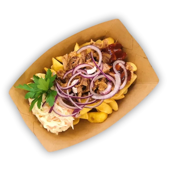 Schachtel Fritten mit Pulled Pork