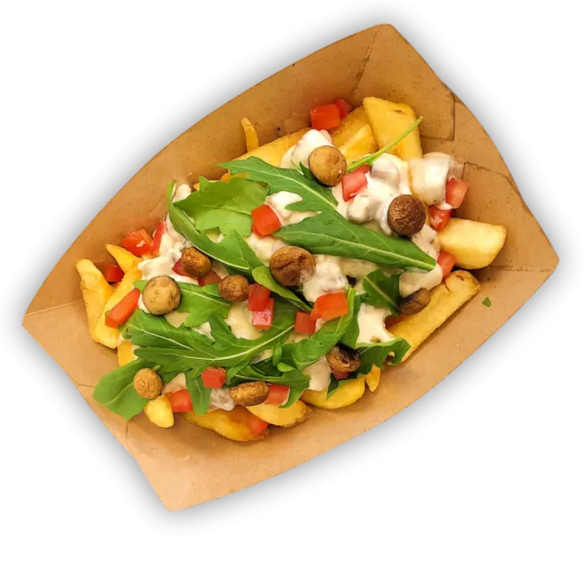 Schachtel Fritten mit Veggie Beilage